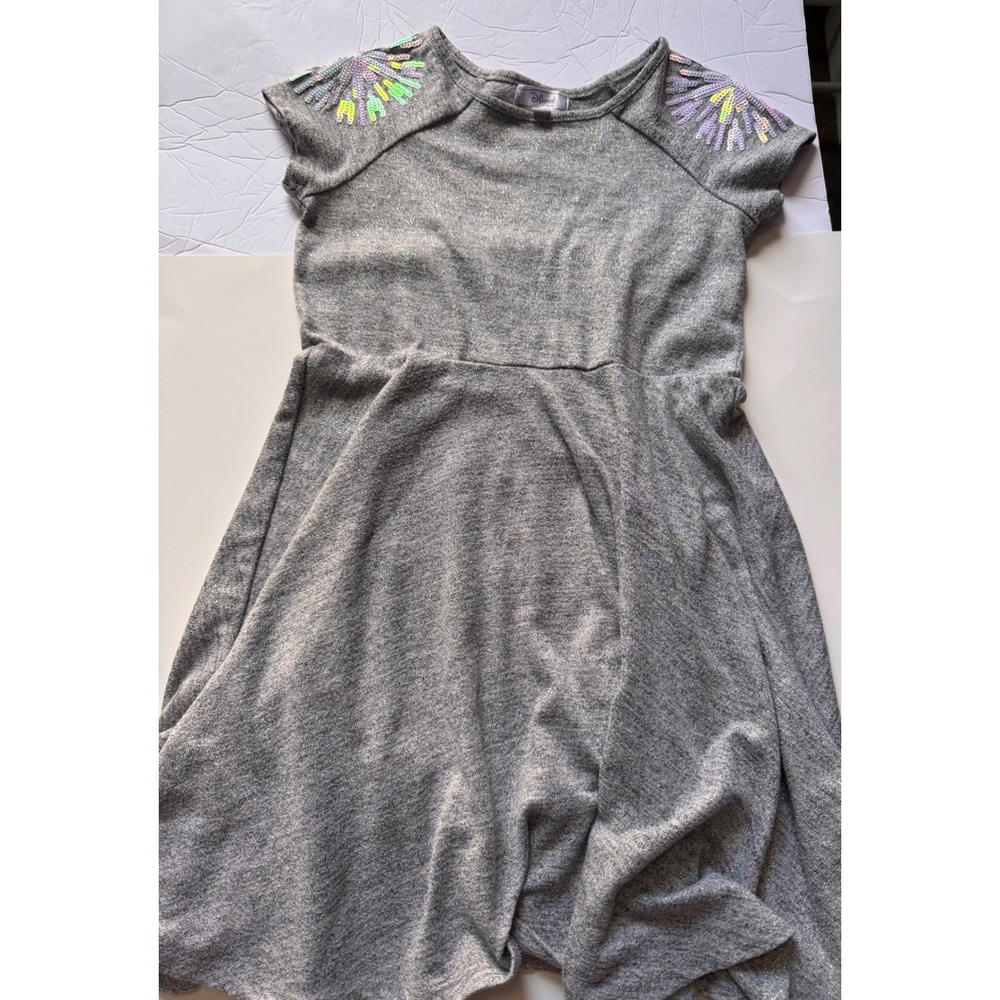 D-Signed Disney Girls Gray Metallic Sequin Starburst Short Sleeve Dress Size M